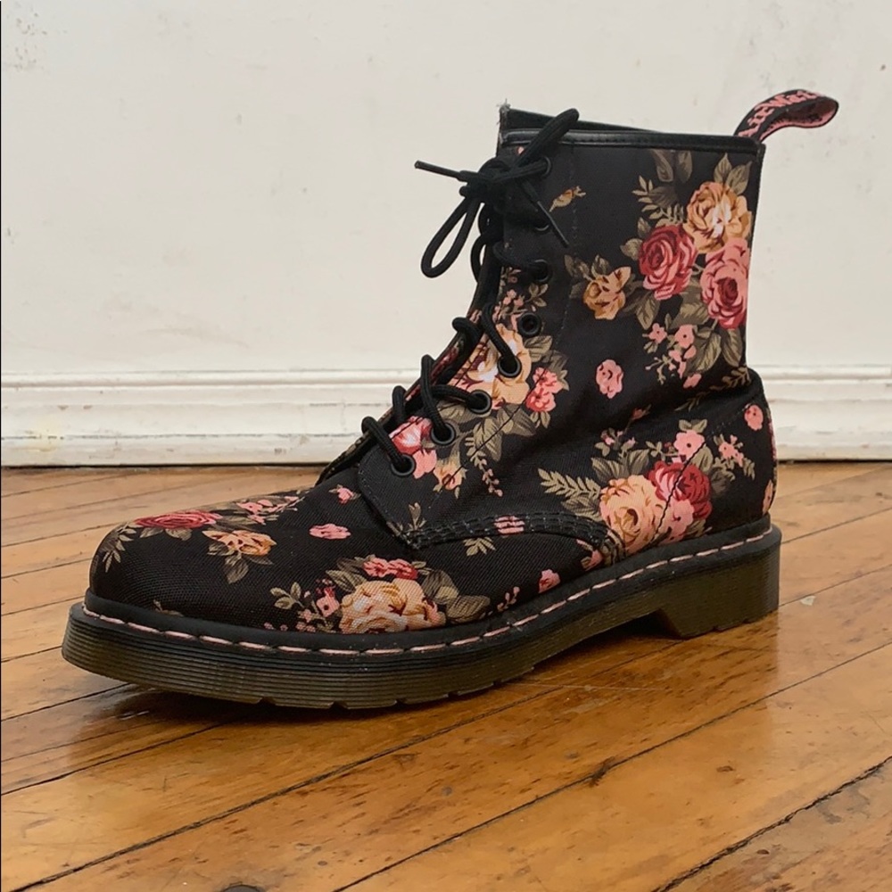 Floral Dr. Martins Boots | Pink Floral on Black